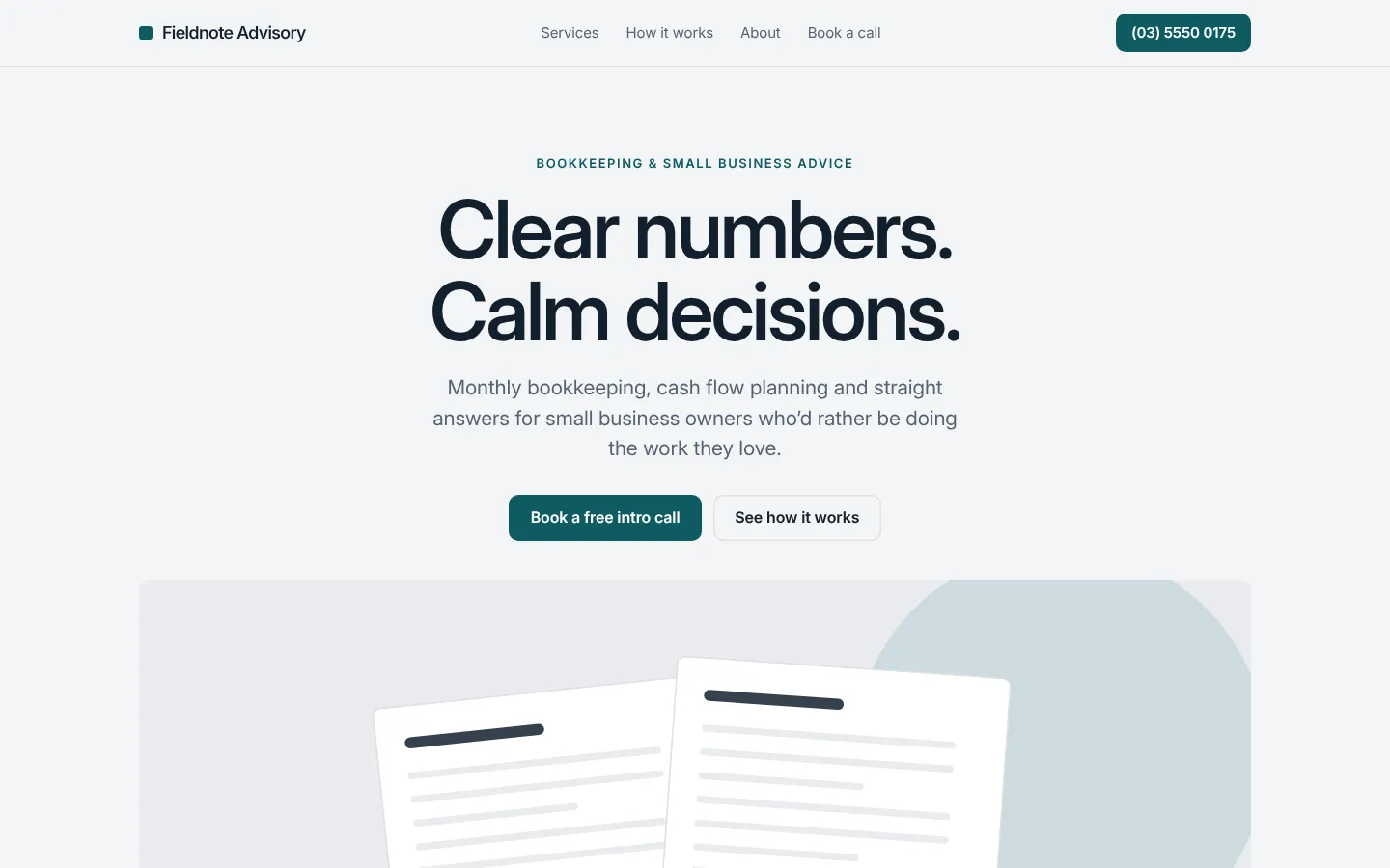 Fieldnote Advisory concept website on a desktop screen