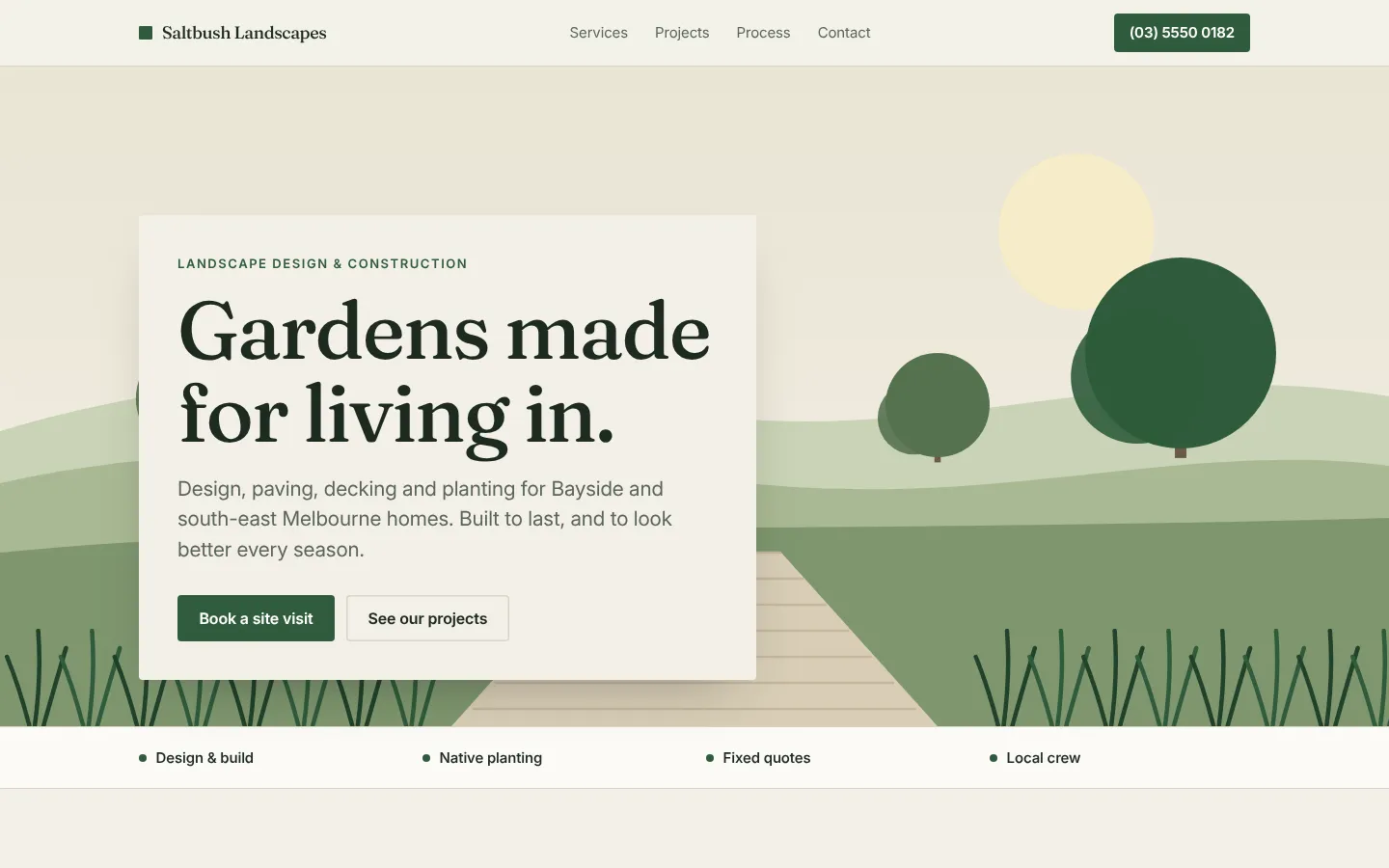 Saltbush Landscapes concept website on a desktop screen